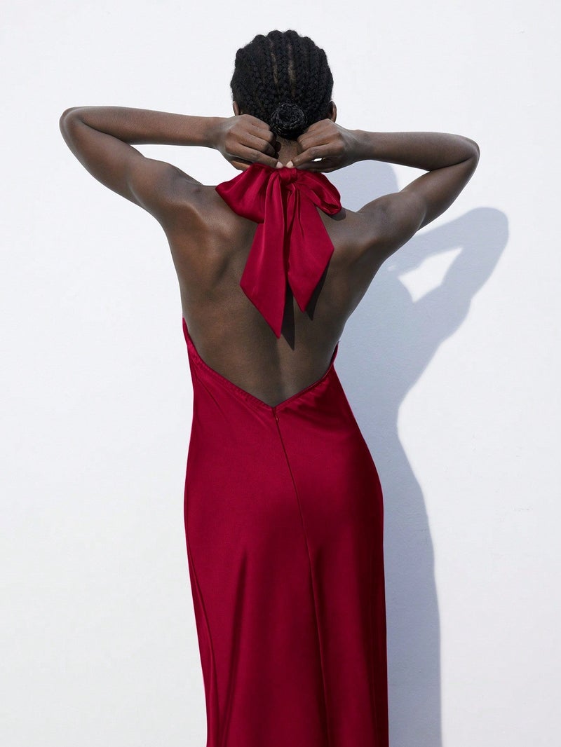 OUTZIDR Red Halterneck Midi Dress - Image 2